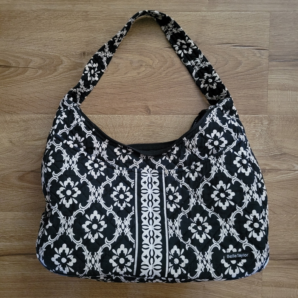 Bella Taylor Black & White Floral Quilted Shoulder Bag